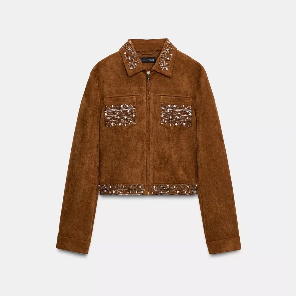 Zara faux suede Jacket in brown- medium